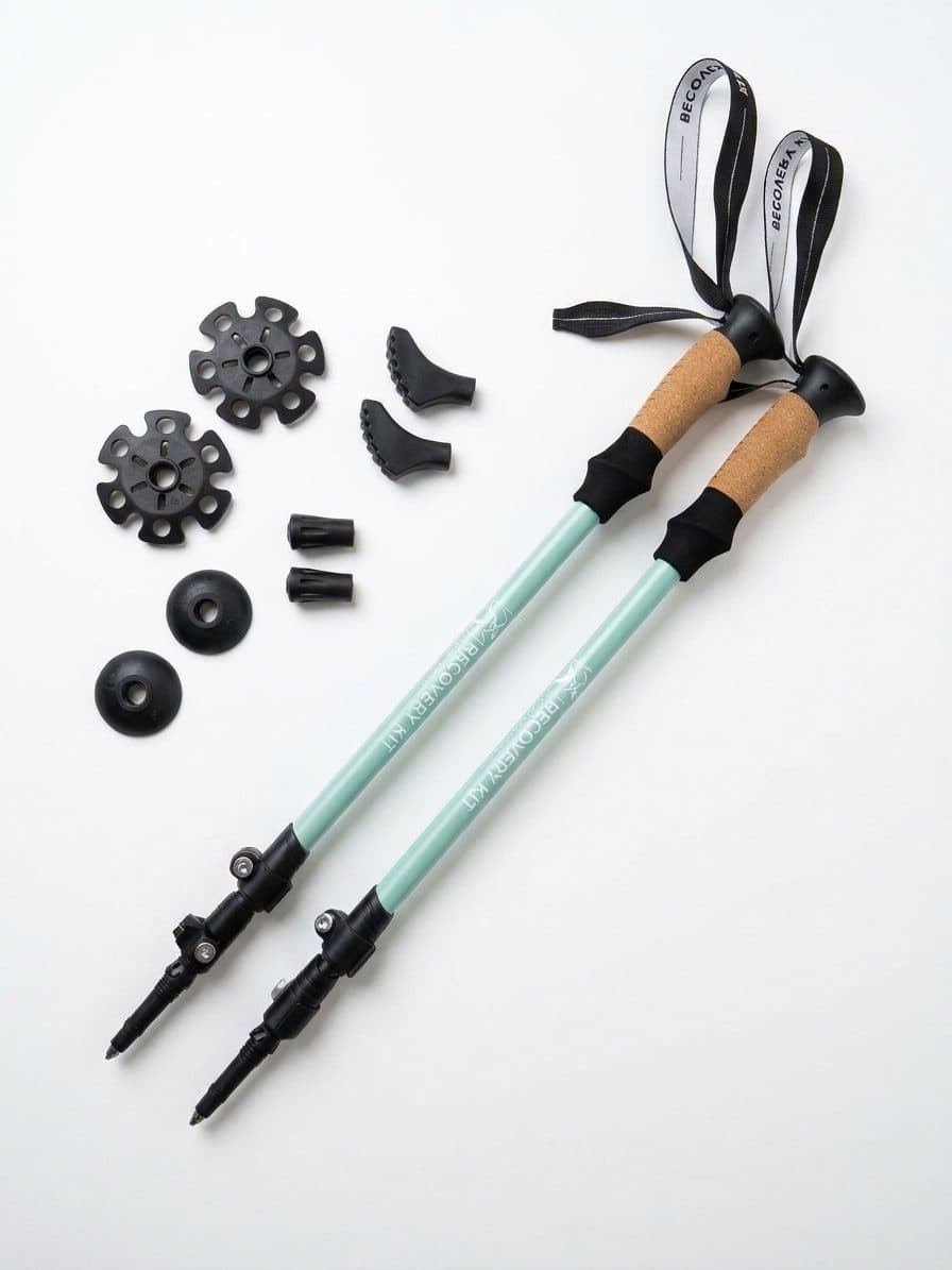 Recovery Walking Poles with snow baskets, mud baskets, protective tips and Nordic walking tips
