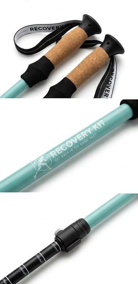 Close-ups of the cork handles, the Recovery Kit aluminium shaft and the quick-release flip lock