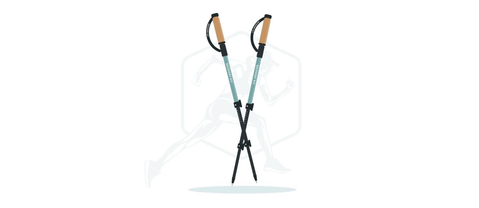 Illustration of a pair of Recovery Kit walking poles with cork handles and wrist straps