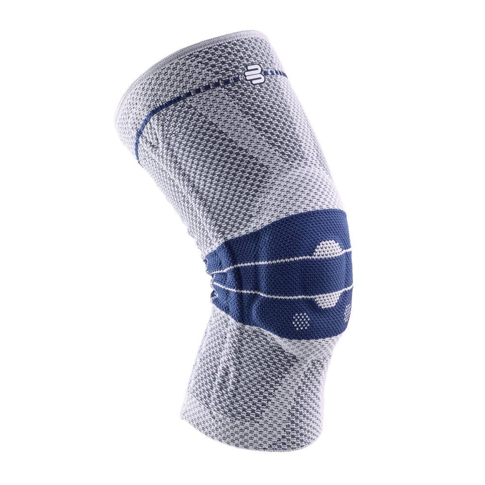 Bauerfeind GenuTrain knee support, side view showing the Omega+ pad